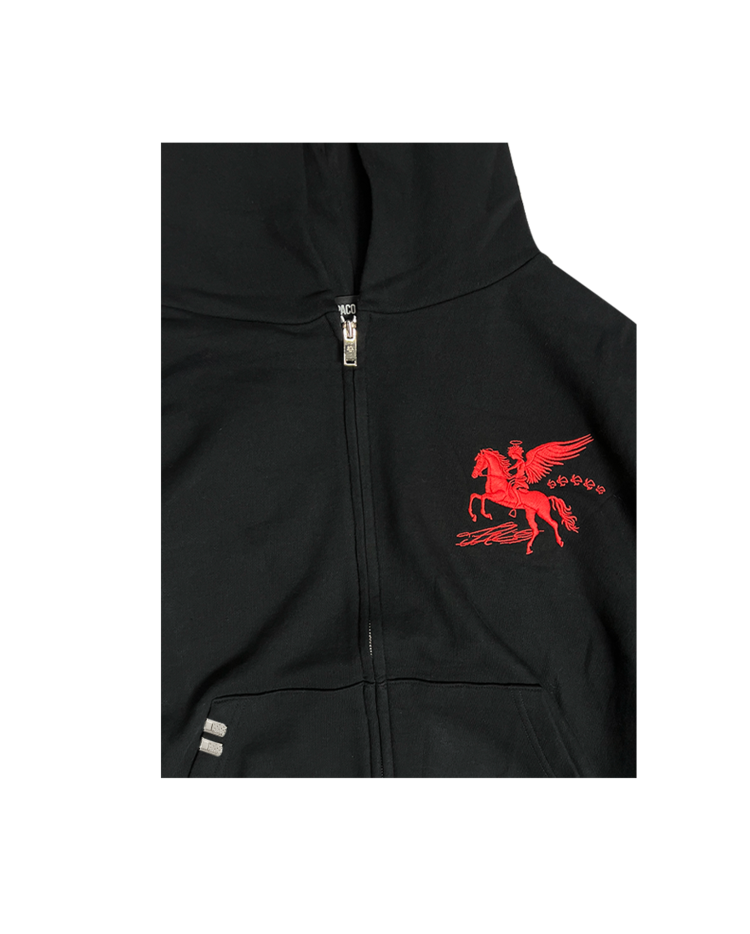 FALLING ANGEL ZIP UP HOODIE - BLACK