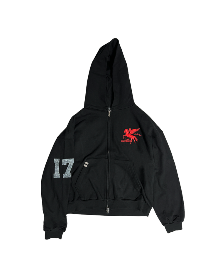 FALLING ANGEL ZIP UP HOODIE - BLACK