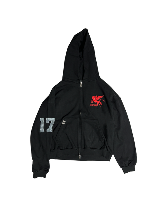 FALLING ANGEL ZIP UP HOODIE - BLACK